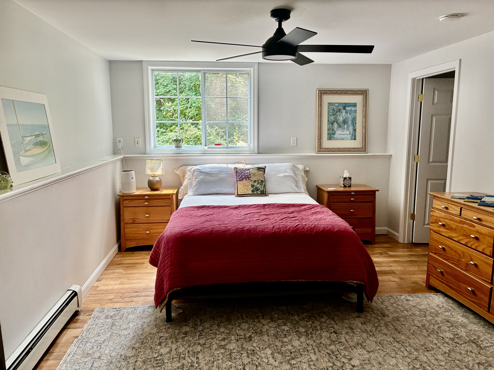 Guest Bedroom has a  Queen bed with two standard pillows and two king pillows. Night side table and ...