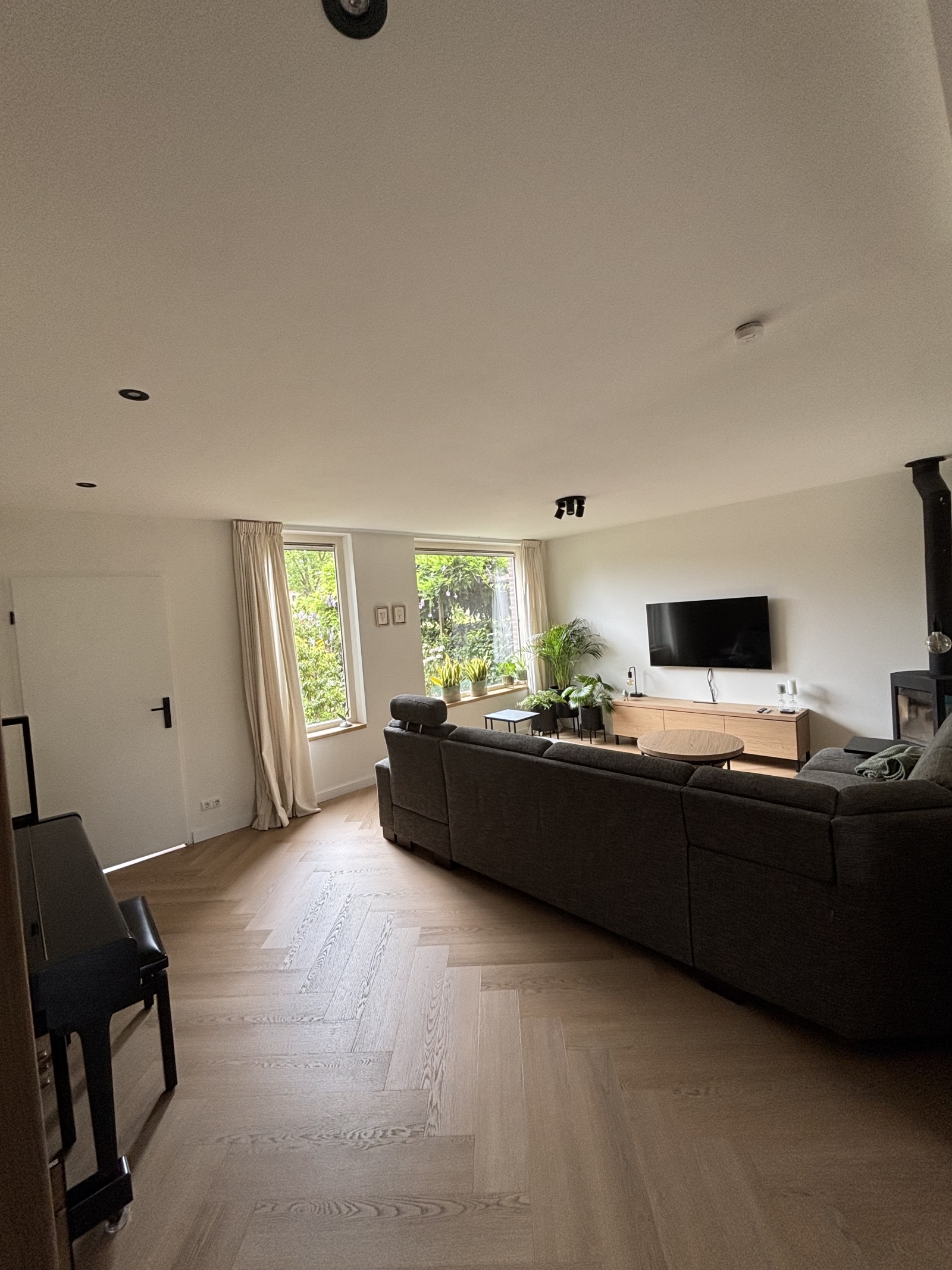 Sunny living room with fireplace