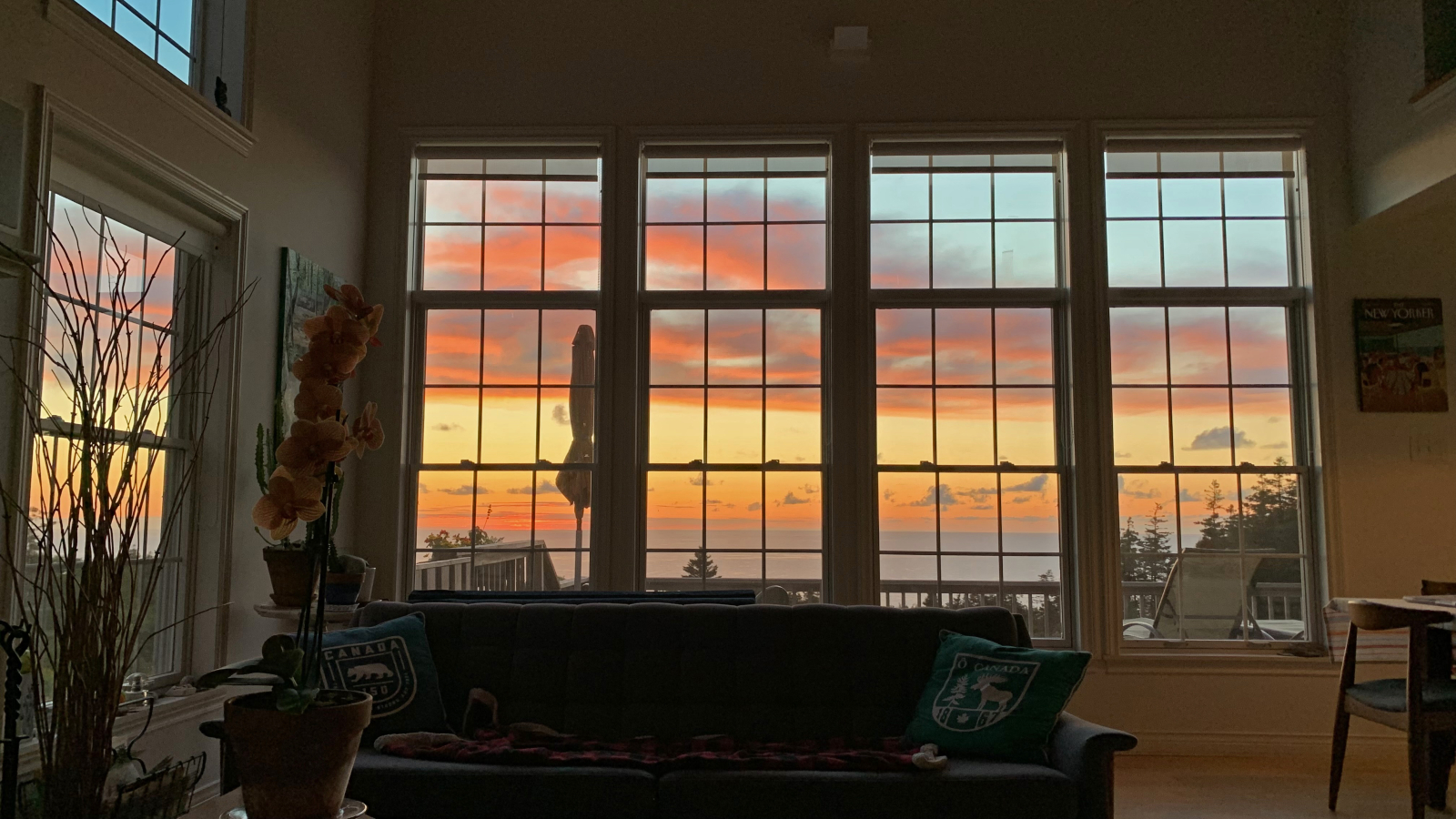 Living room view at sunset
