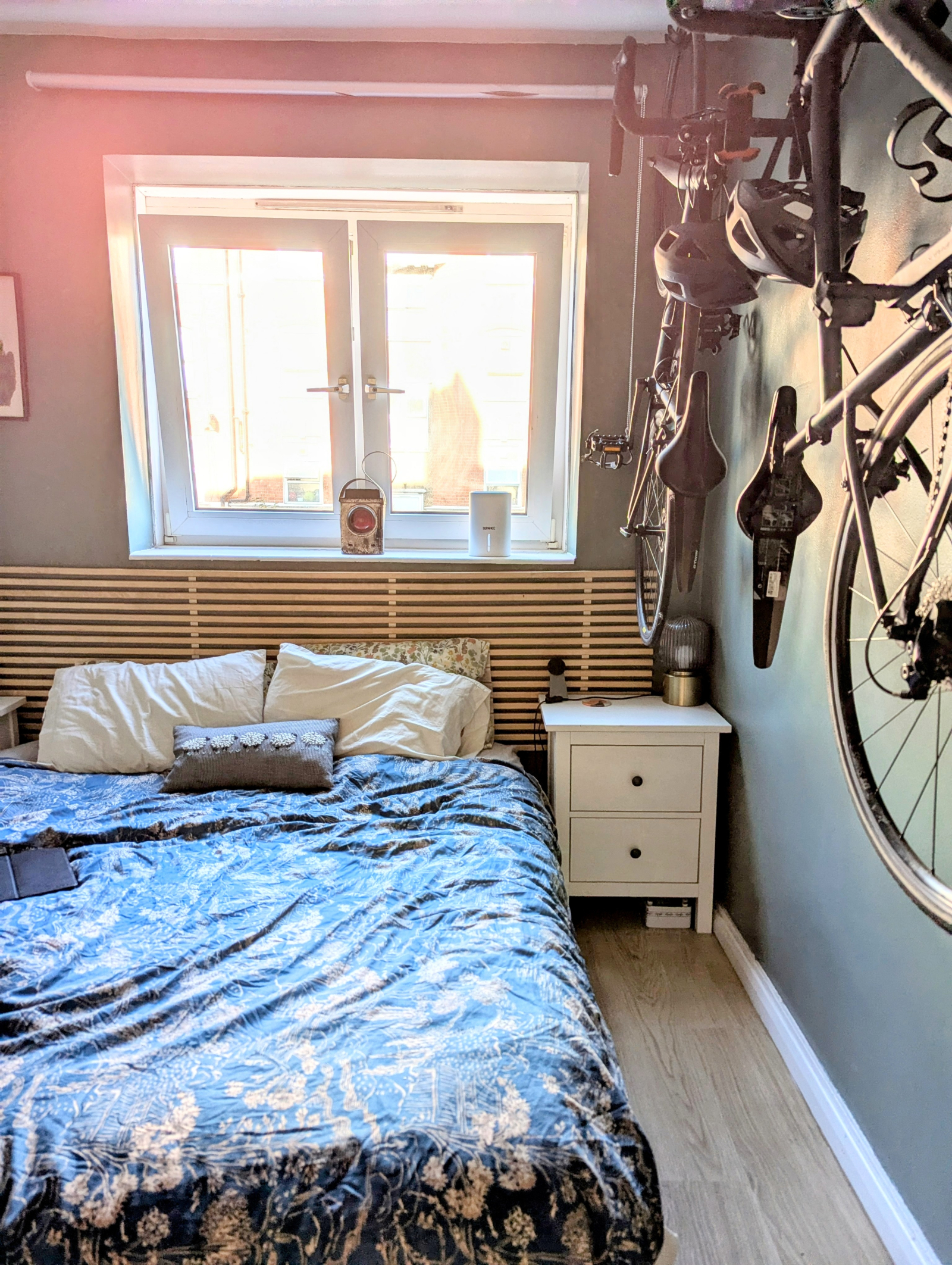 Just to show the space between the bikes and bed (they're very slim bikes so enough space to slide i ...