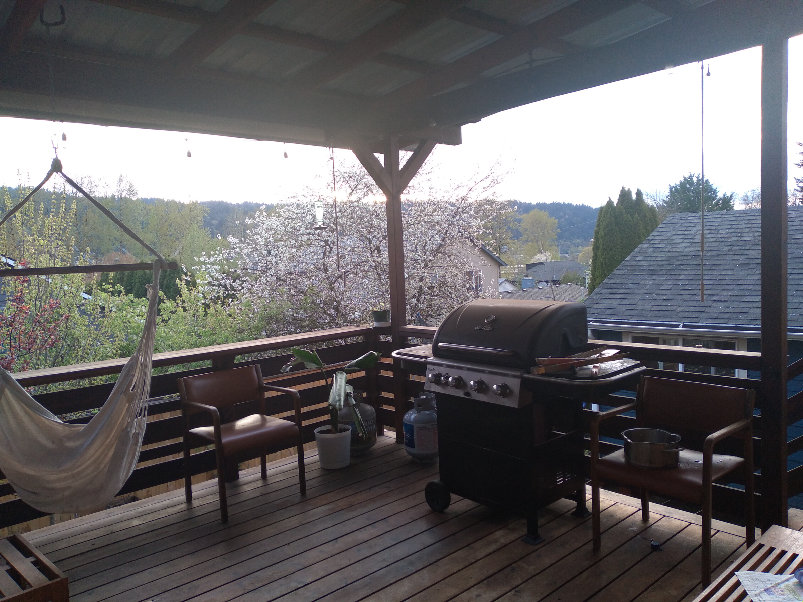Private deck with views of Forest Park and a gas grill.