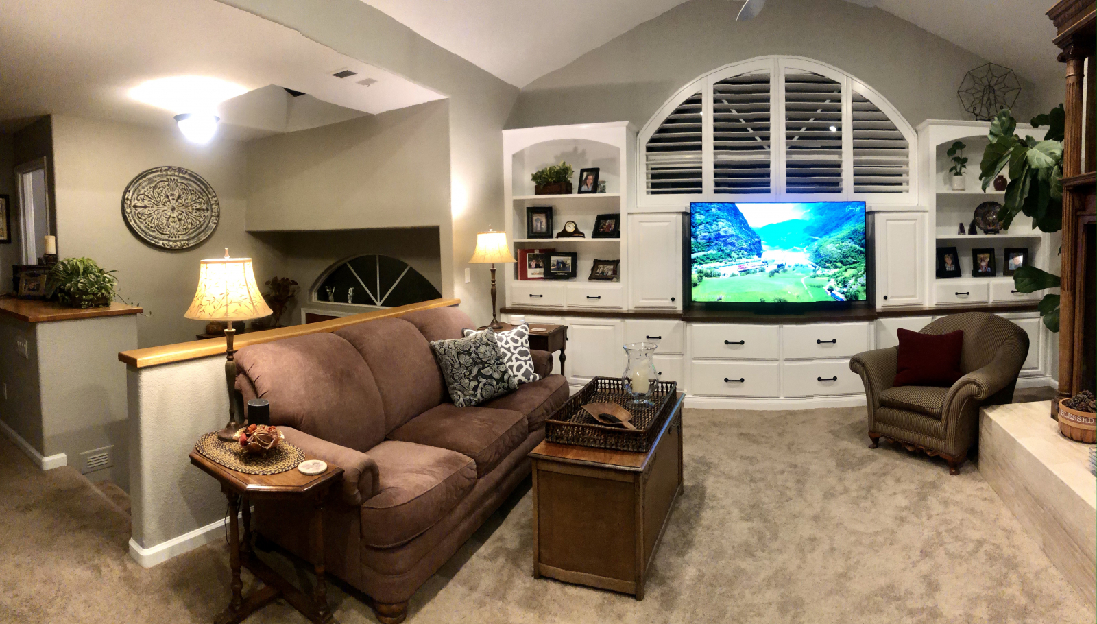 Our full length wall entertainment center with 65" smart TV, Netflix, Amazon Prime & Youtube TV. ) A ...