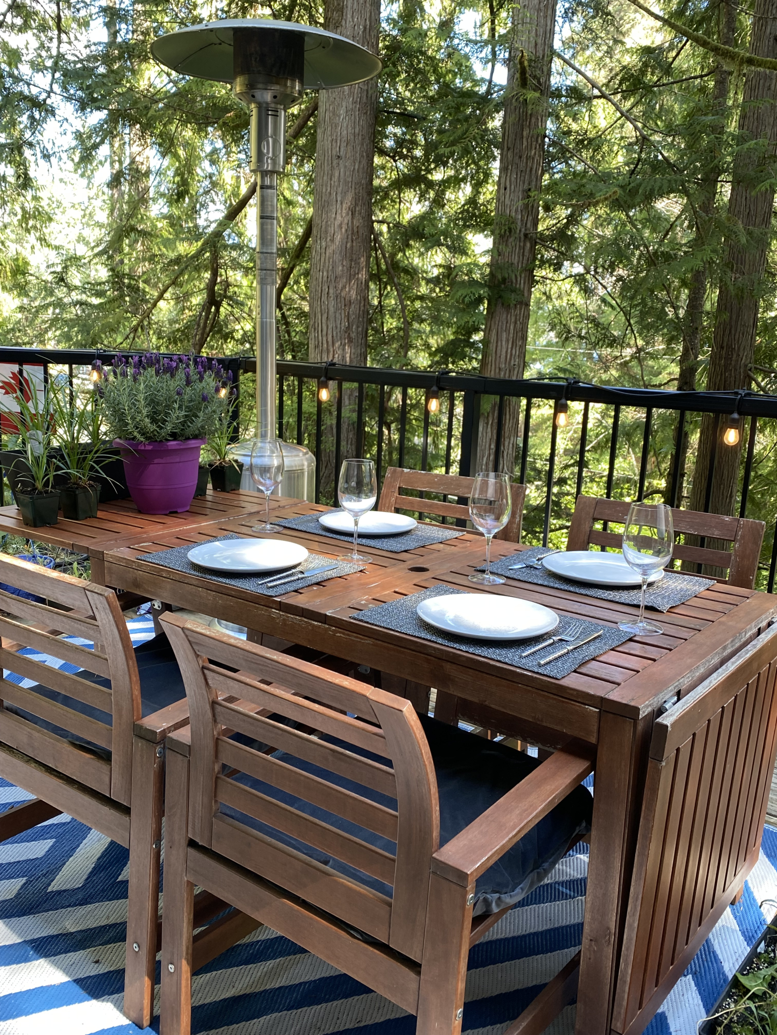 Essen im Freien mit Propanheizung für kühle Nächte