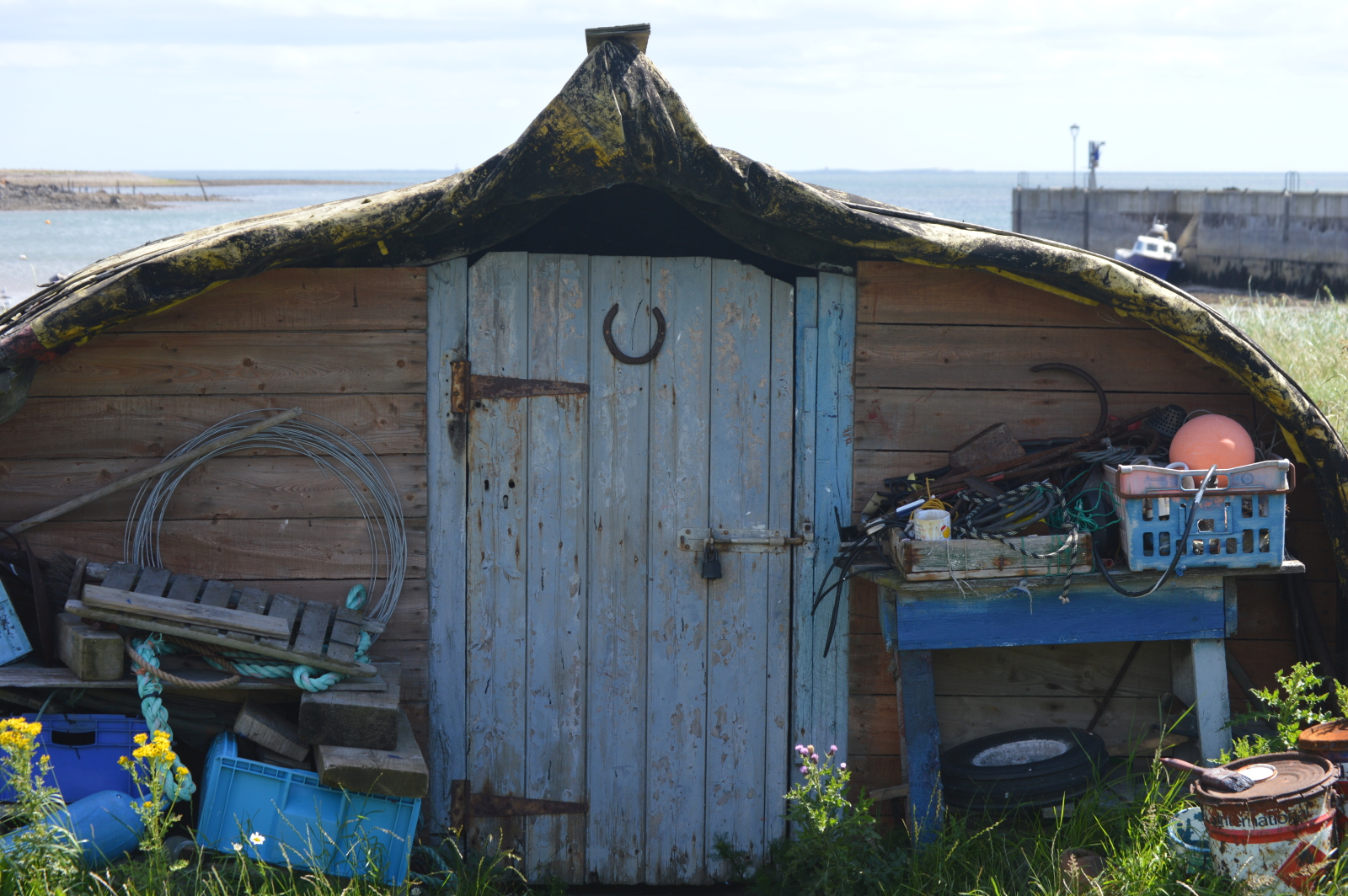 Fishing huts on Holy Island/Lindisfarne using upturned boats.