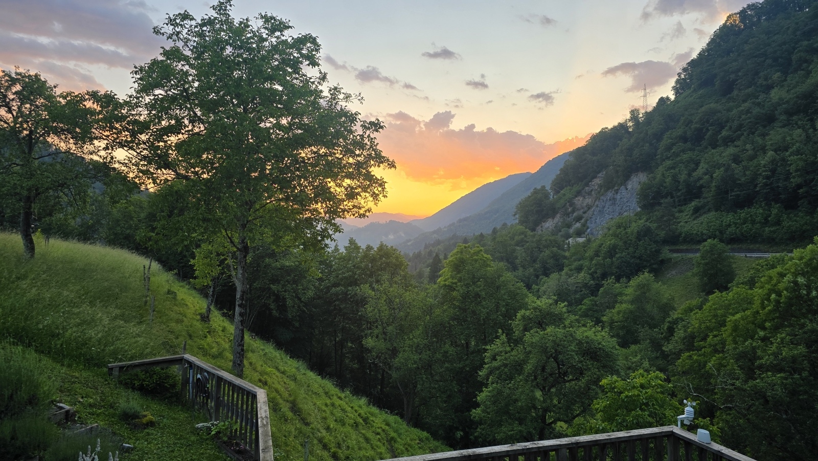 Sun setting in late May