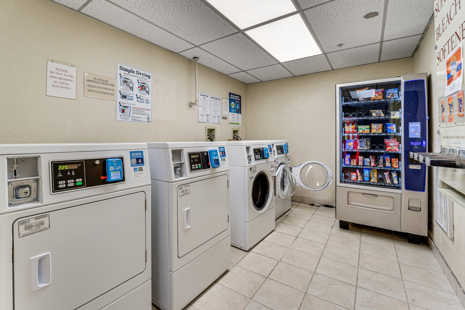 Each level includes a coin operated laundry facility.